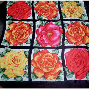 Vintage Bill Blass Silk Scarf Multicolor Roses Black Border 1980s
